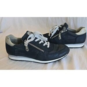 Paul Green Navy Blue Real Leather‎ Sneakers Women Size 7.5  Lace-up Zipper